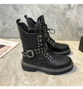 2022 New Winter British Style Women Boots Side Zipper Shallow Anti-skid Botas