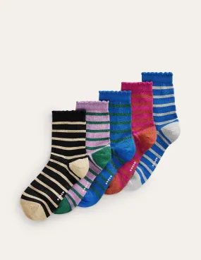 5-Pack Sparkle Ankle Socks-Metallic Stripe