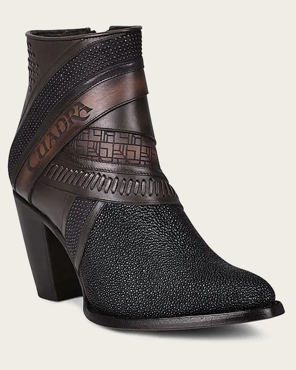 Ankle black exotic bootie