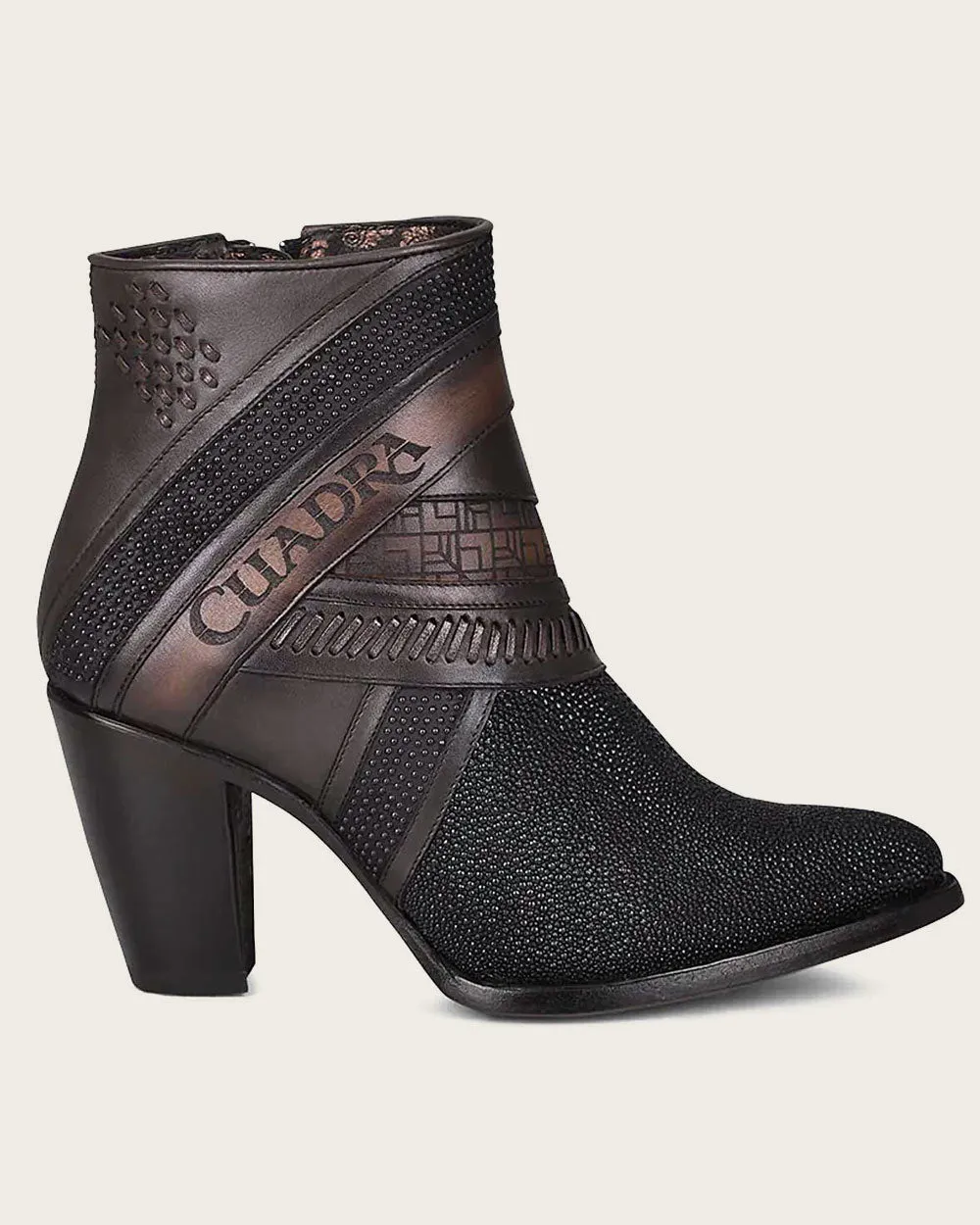 Ankle black exotic bootie