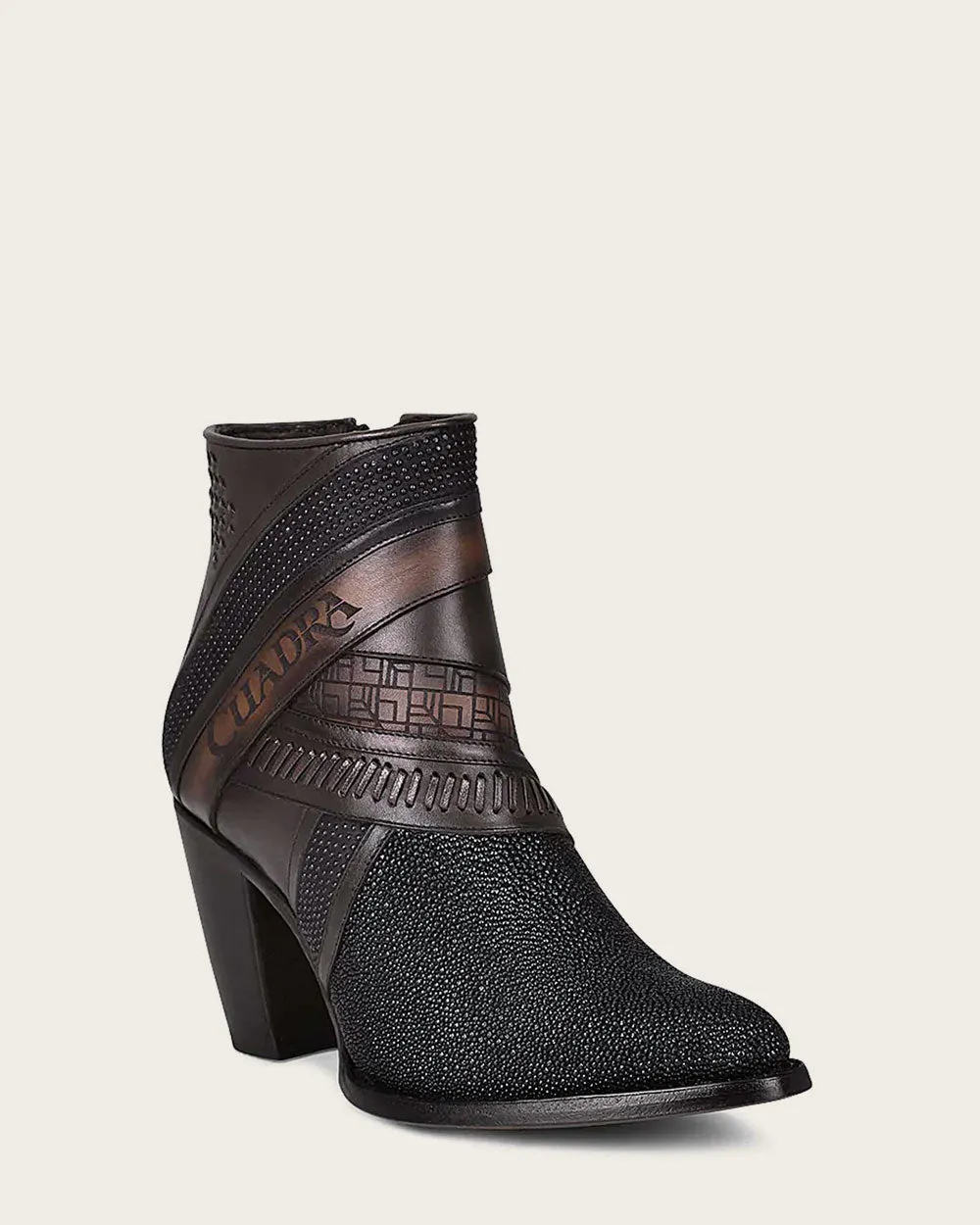 Ankle black exotic bootie