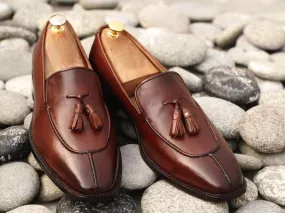 Awesome Handmade Men's Brown Leather Split Toe Tassel Loafers, Men Dress Formal Shoes