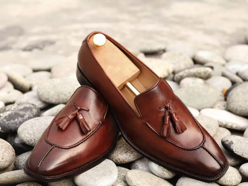 Awesome Handmade Men's Brown Leather Split Toe Tassel Loafers, Men Dress Formal Shoes