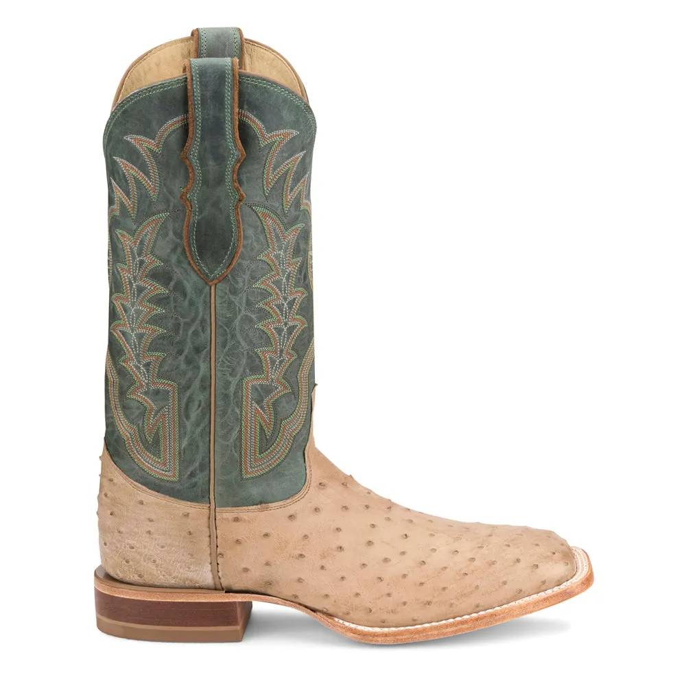 Chisolm Full Quill Ostrich Embroidered Square Toe Cowboy Boots