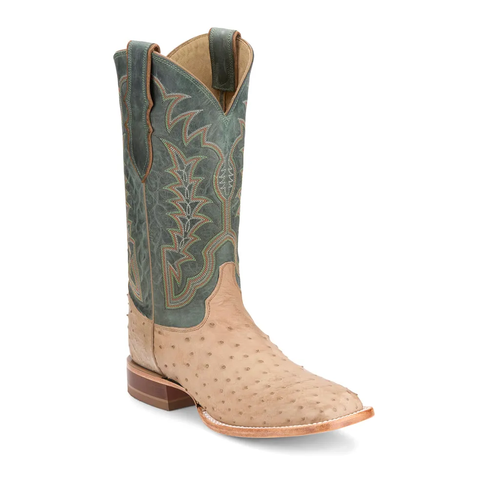 Chisolm Full Quill Ostrich Embroidered Square Toe Cowboy Boots