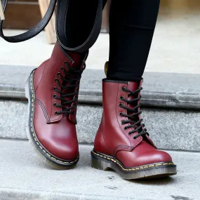 Classy Shiny Cherry red and black High heel maroon lace up boots