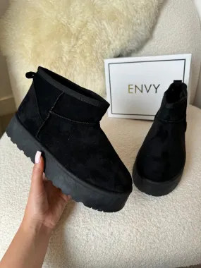 DARCY BLACK ULTRA PLATFORM ANKLE SLIPPER BOOTS