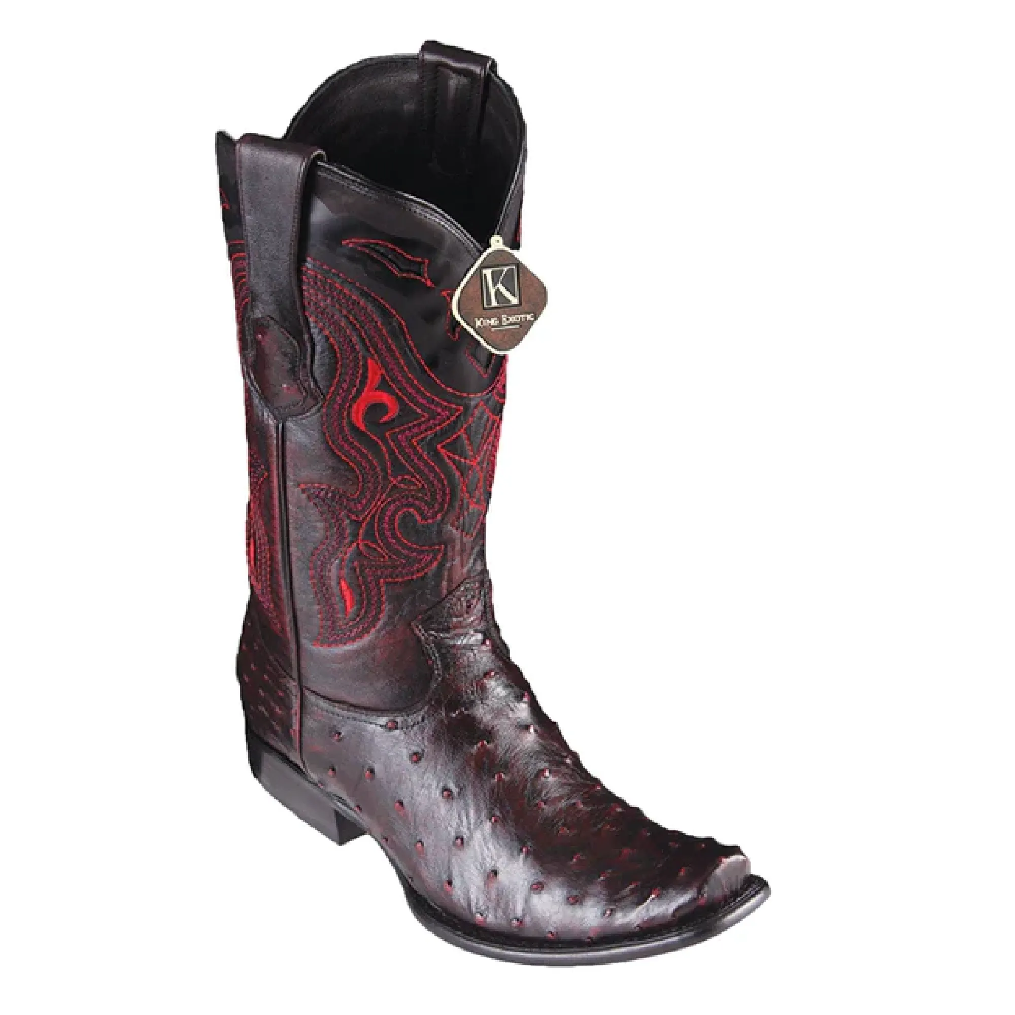 King Exotic Men's 4790318 /Style Dubai Boot/ Ostrich Boots/ Color Black Cherry