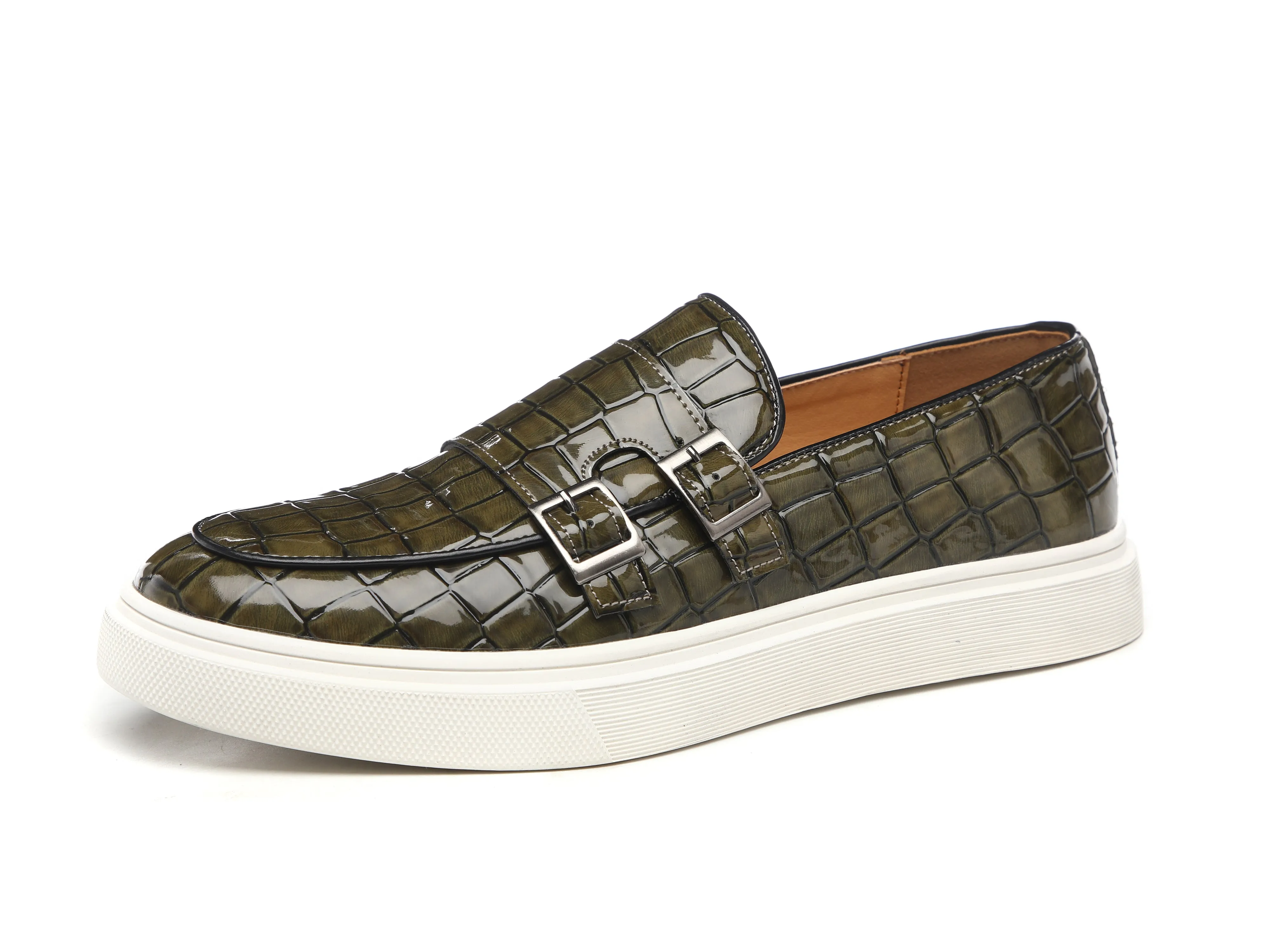 Men's Croc Effect Buckle Loafers