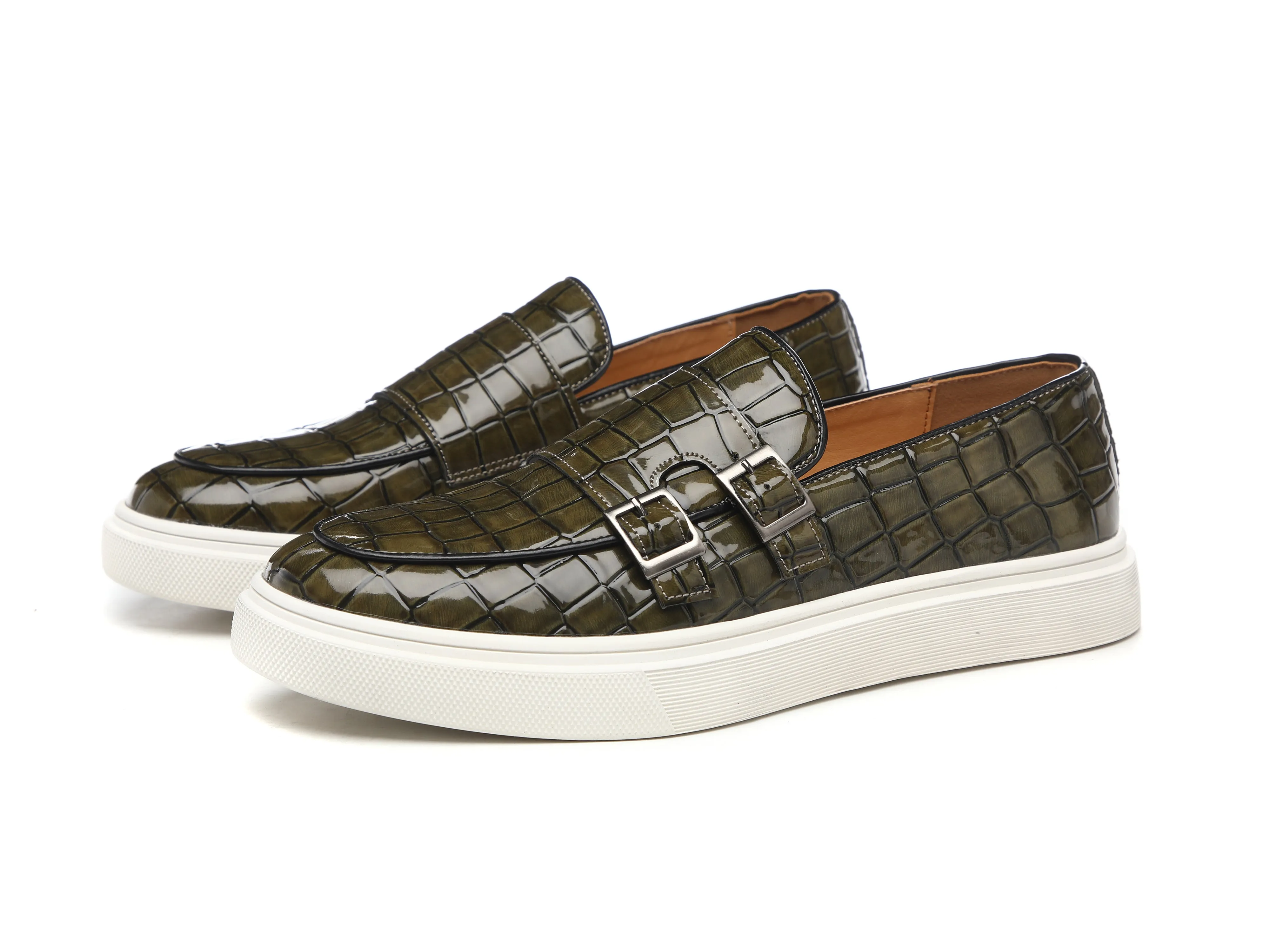 Men's Croc Effect Buckle Loafers