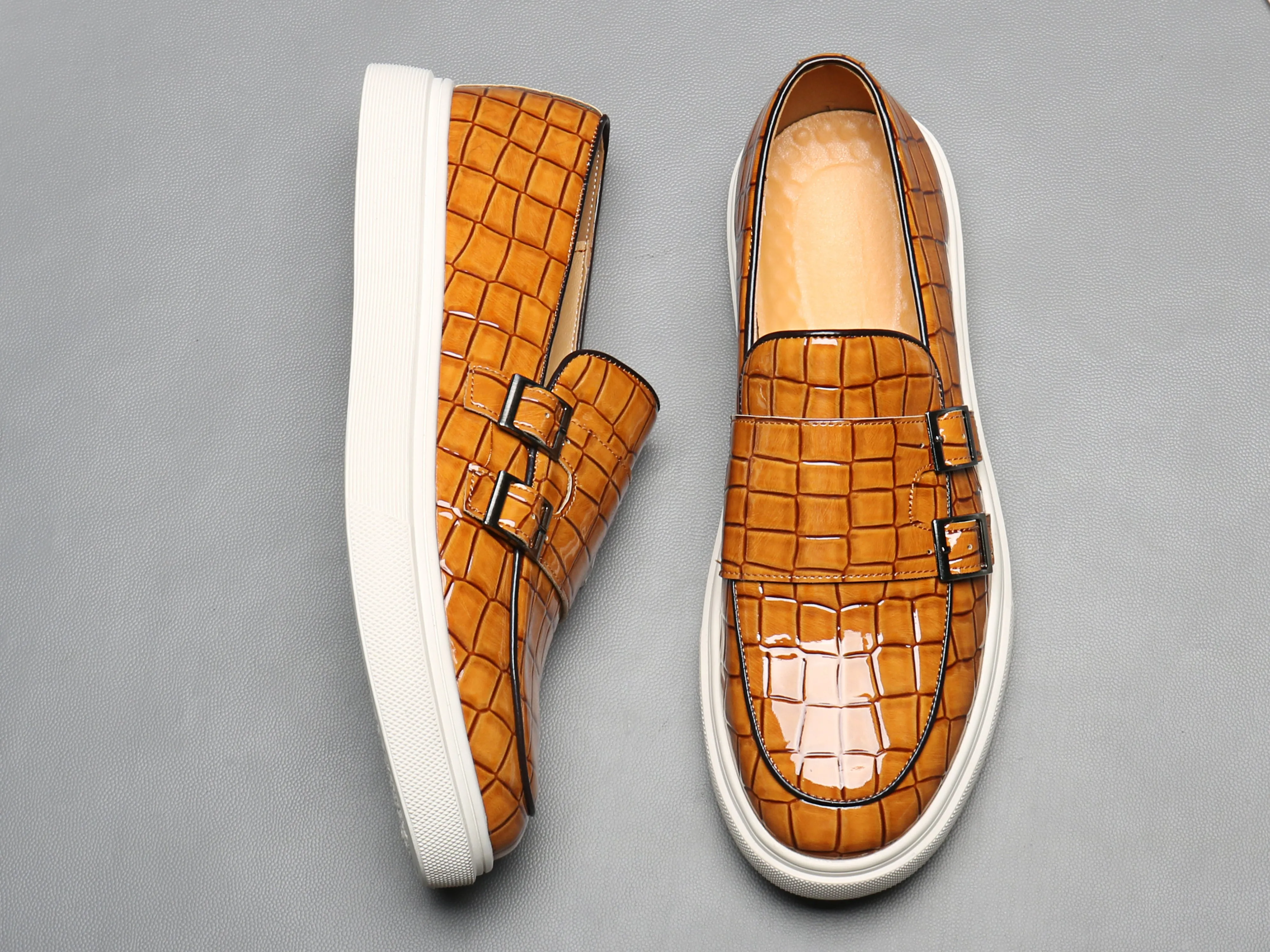 Men's Croc Effect Buckle Loafers