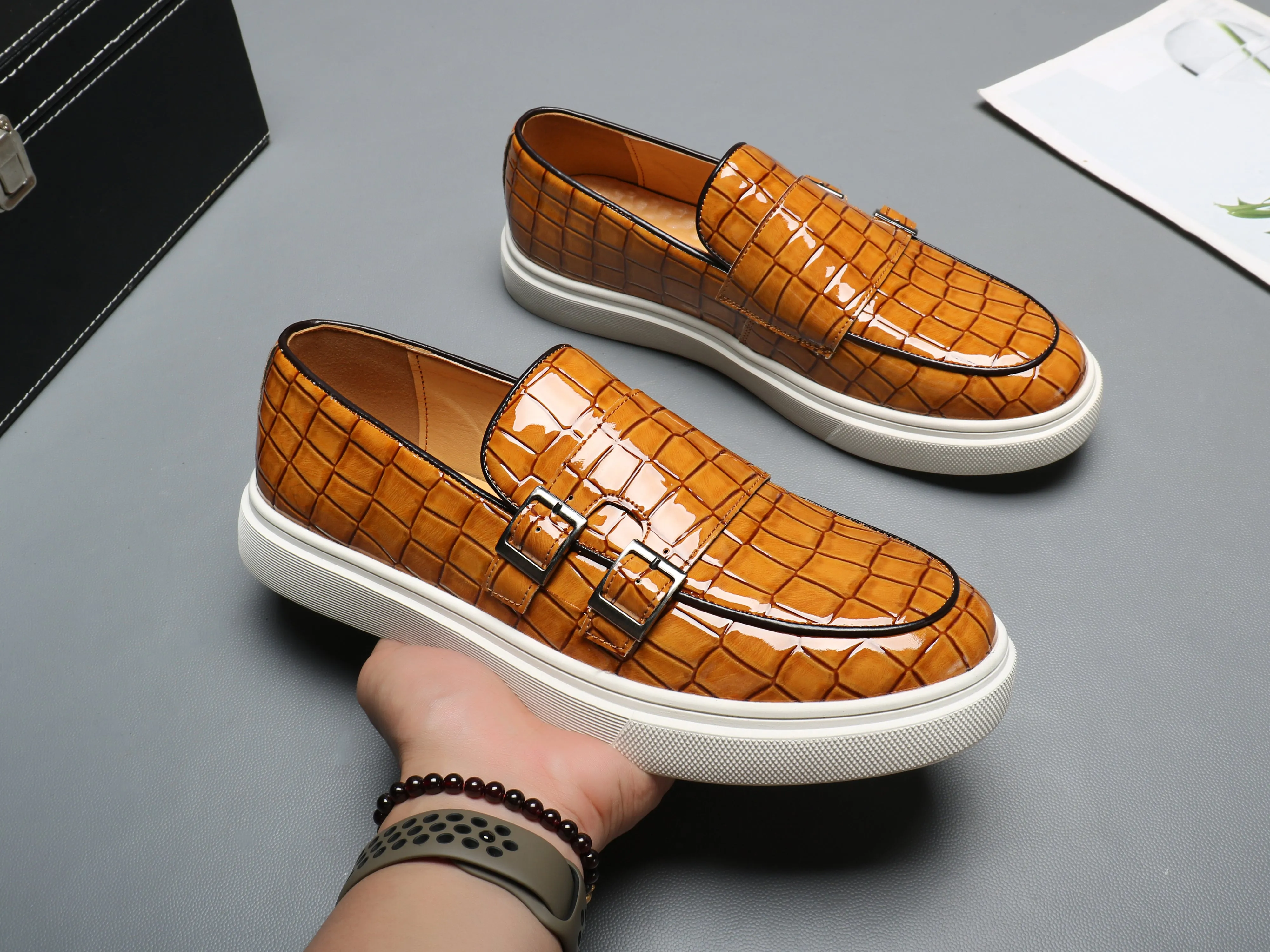 Men's Croc Effect Buckle Loafers