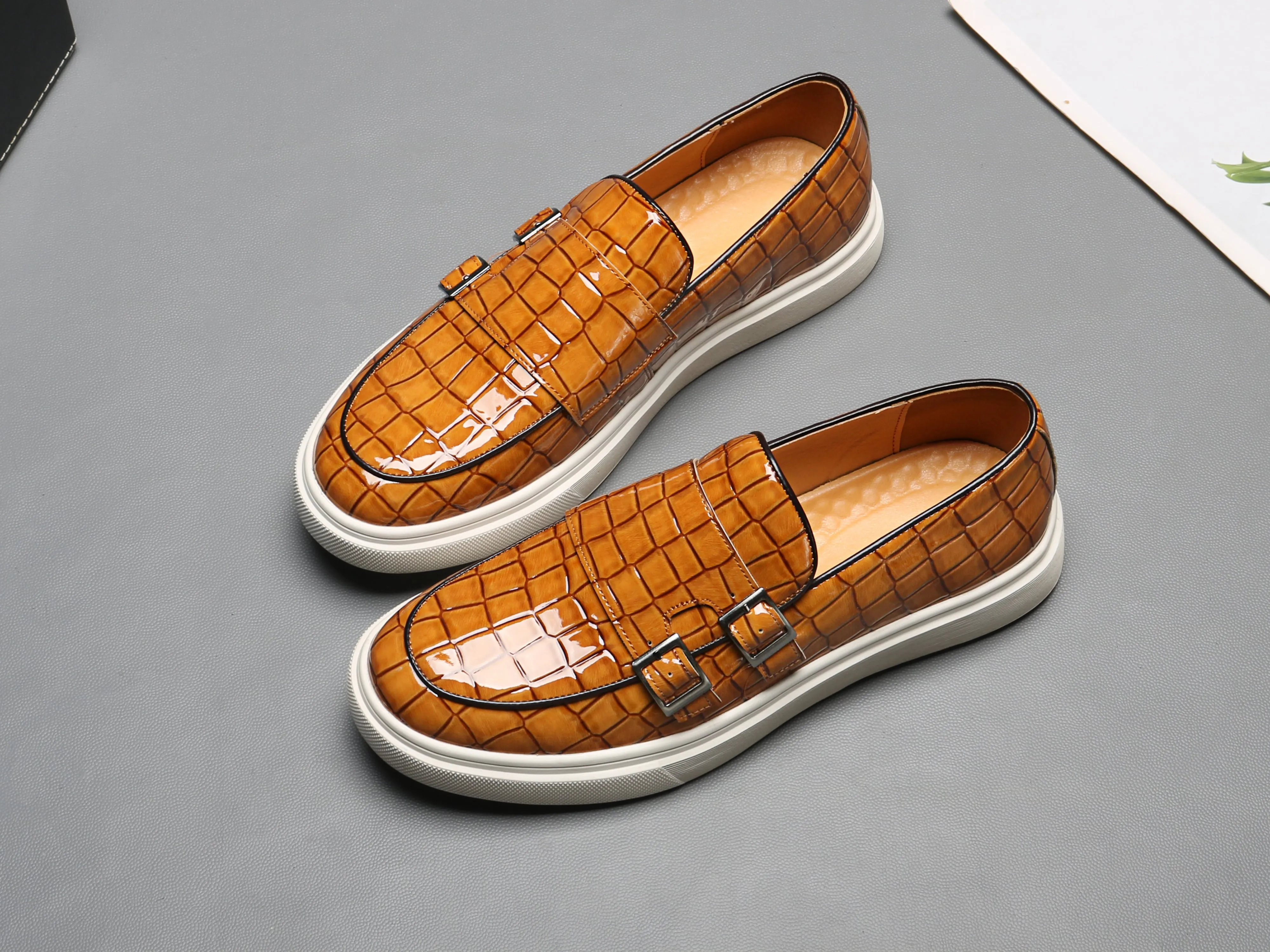 Men's Croc Effect Buckle Loafers