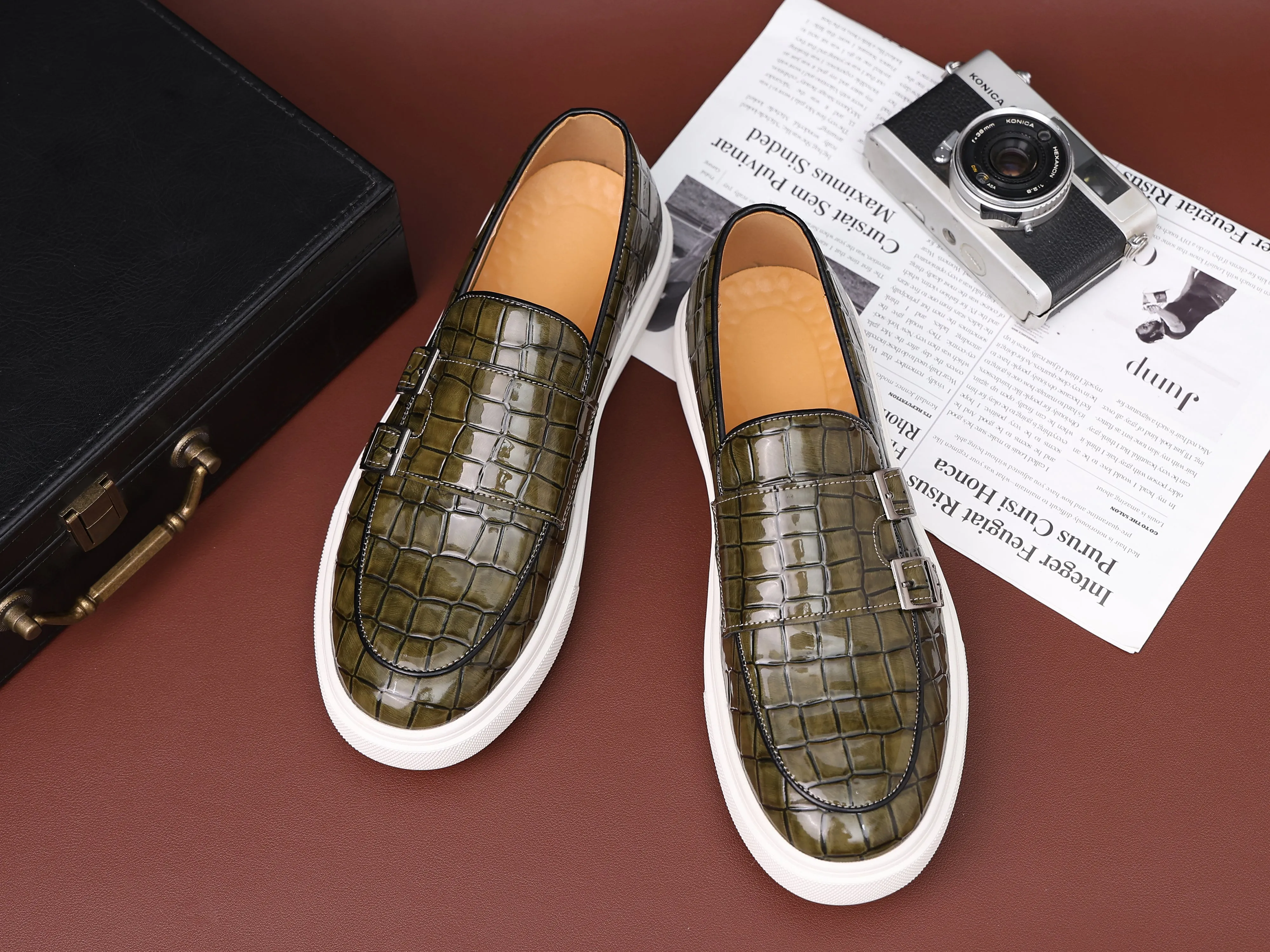 Men's Croc Effect Buckle Loafers