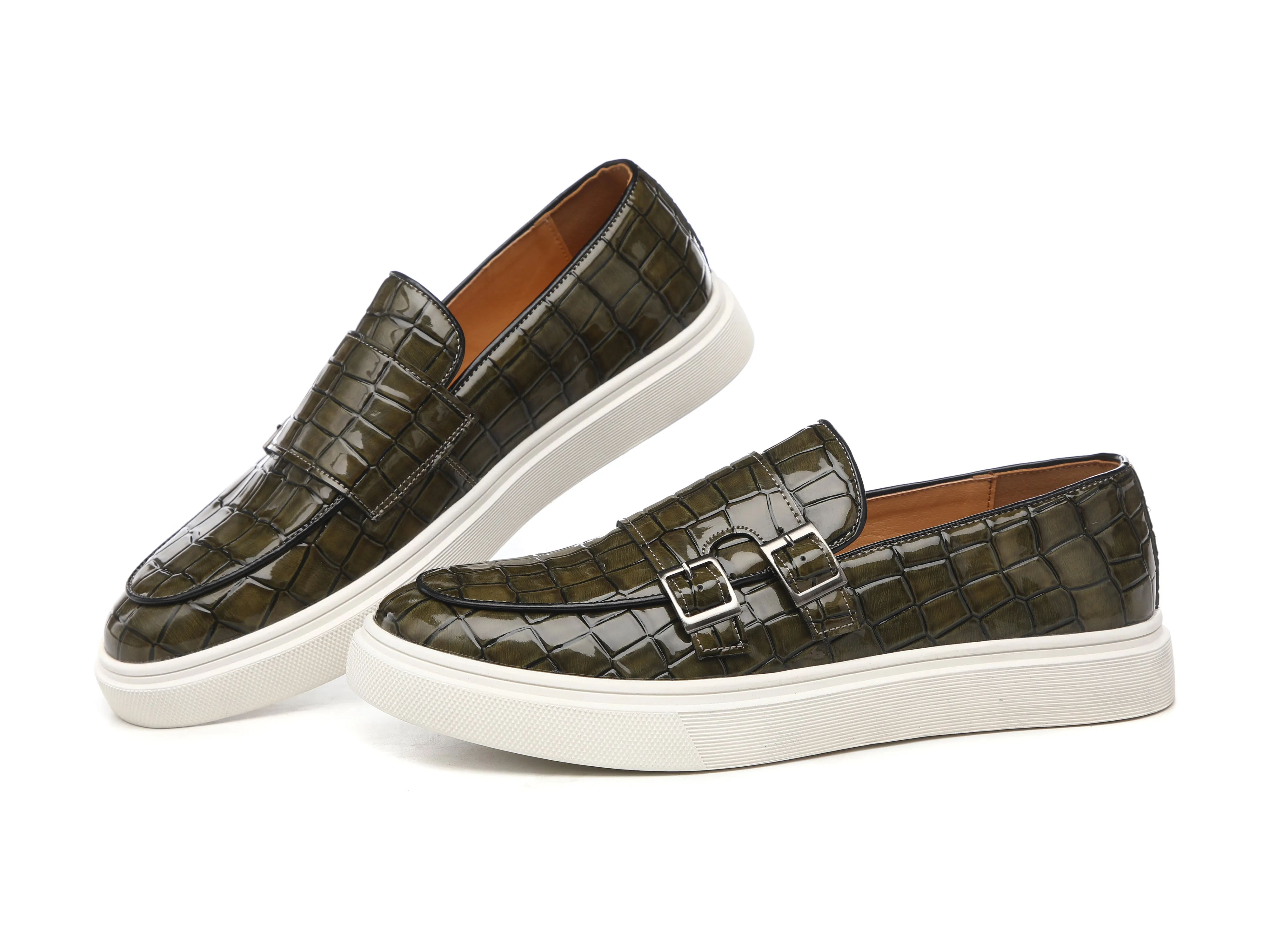 Men's Croc Effect Buckle Loafers