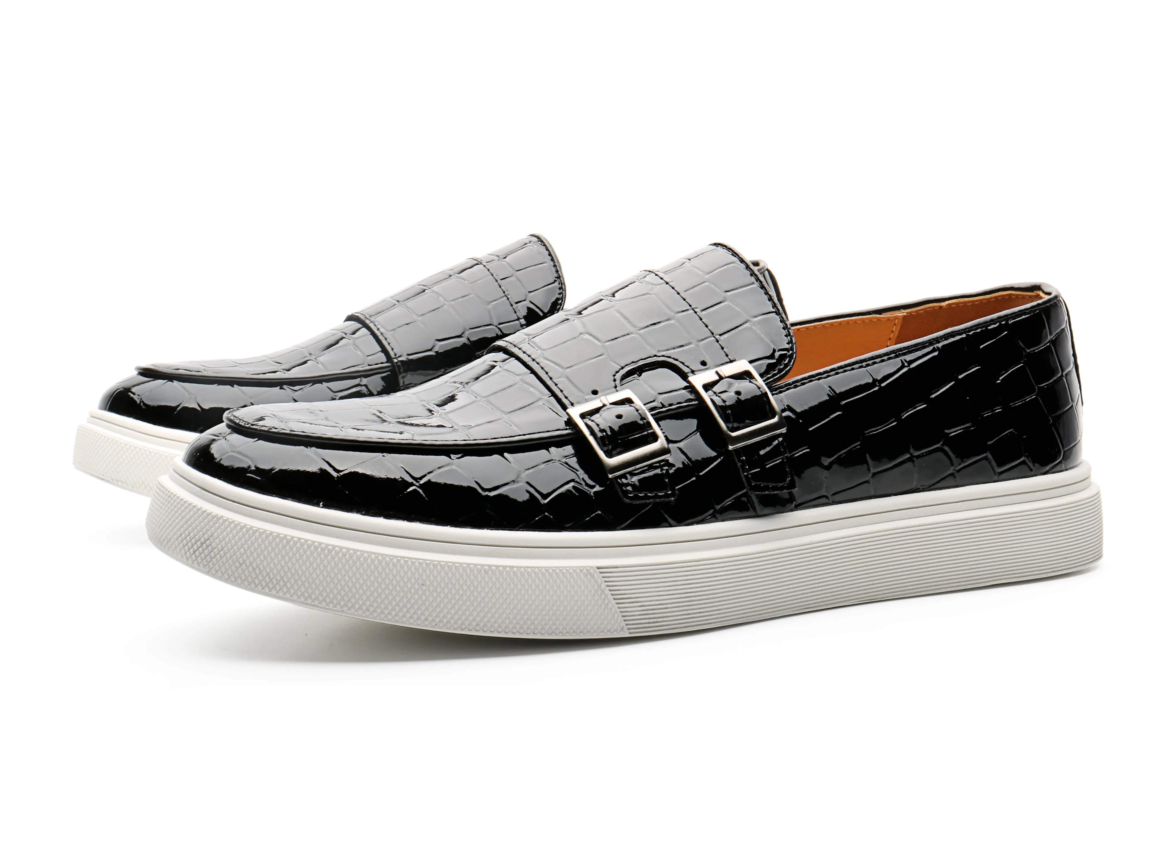 Men's Croc Effect Buckle Loafers