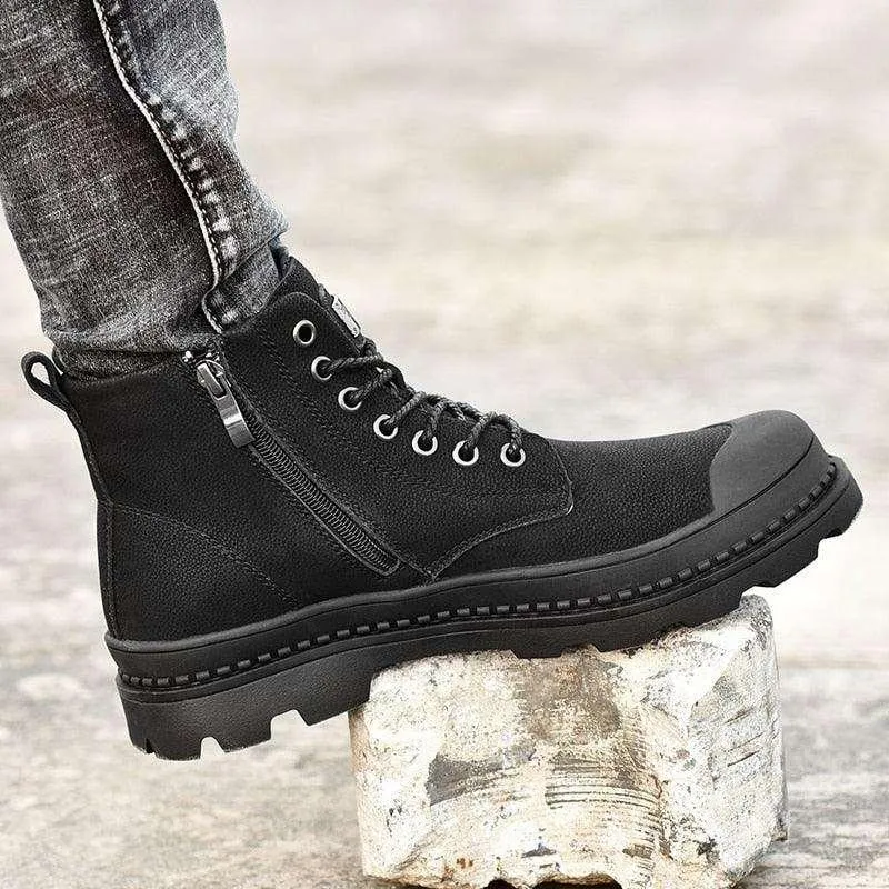 Mens Leather Rubber Walking Boots