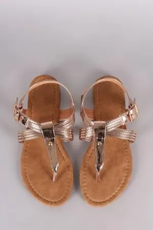 Metallic Strappy Crisscross Slingback Thong Flat Sandal