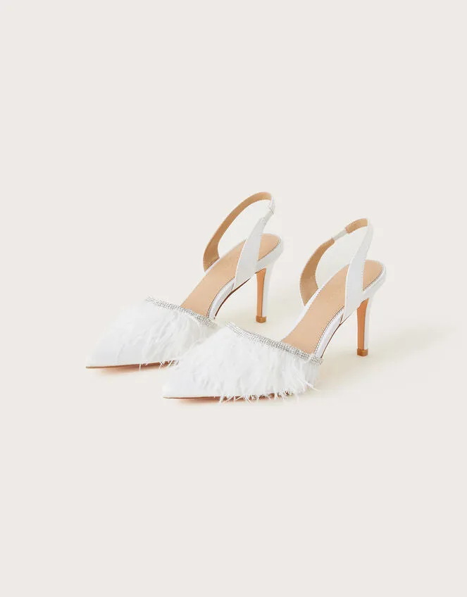 MONSOON - Marabou Slingback Bridal Heels Ivory