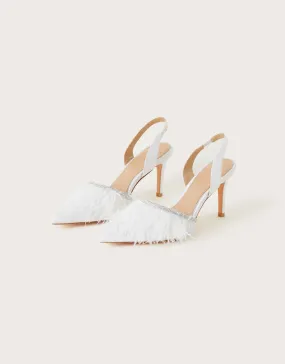 MONSOON - Marabou Slingback Bridal Heels Ivory