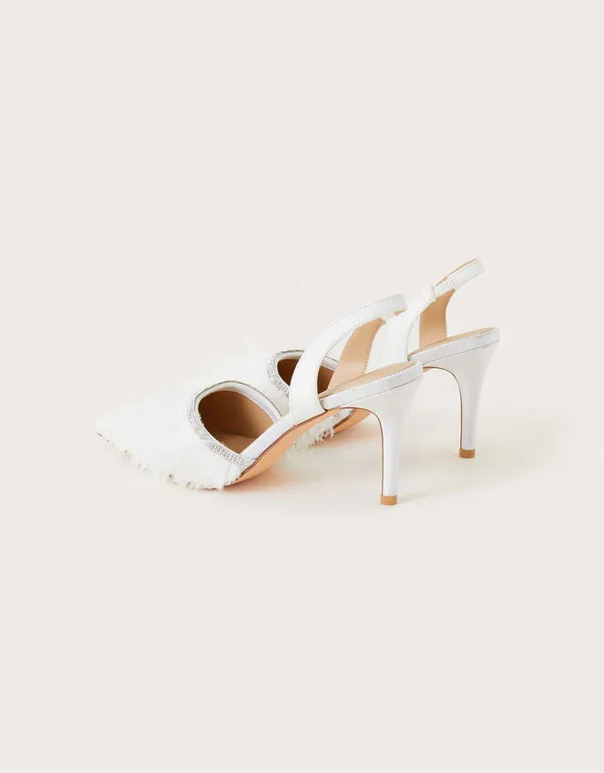 MONSOON - Marabou Slingback Bridal Heels Ivory