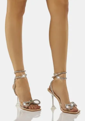 Nude Glimmer Wrap Around Diamante Bow Heels