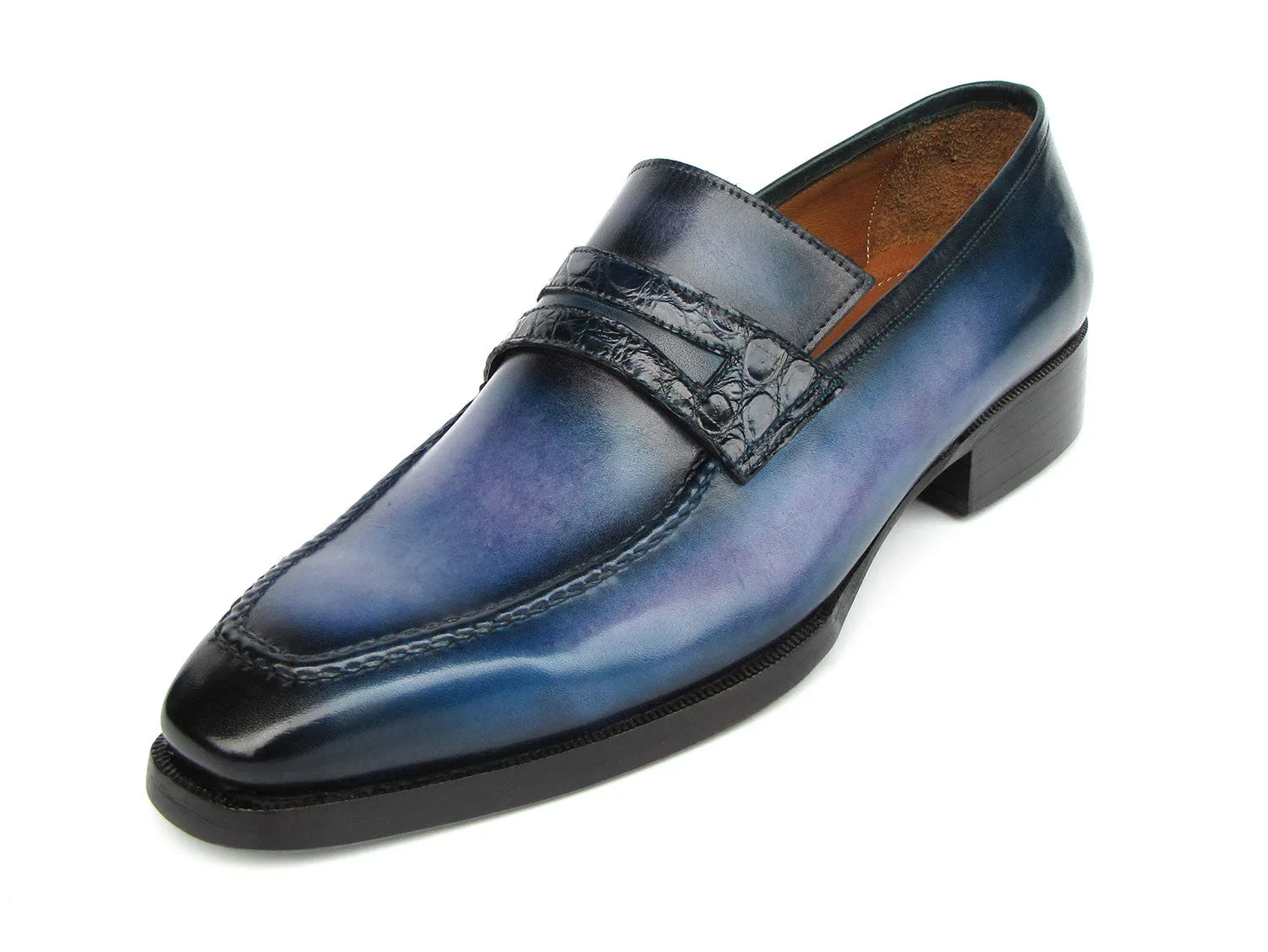 Paul Parkman Men's Blue Patina Handmade Loafers