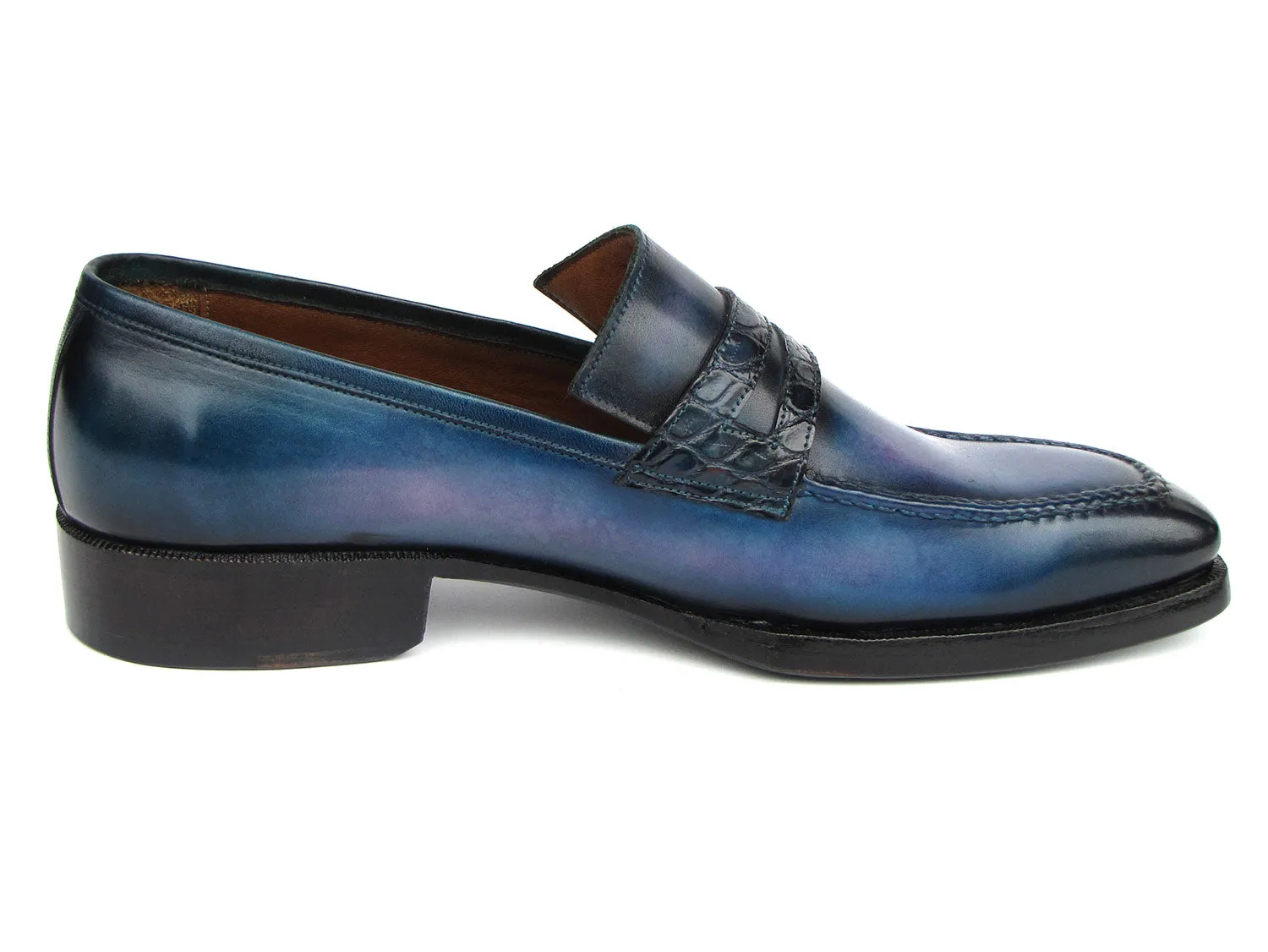 Paul Parkman Men's Blue Patina Handmade Loafers