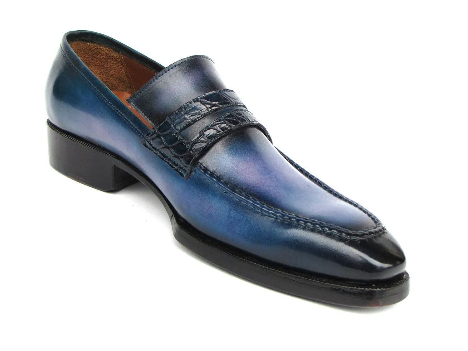 Paul Parkman Men's Blue Patina Handmade Loafers