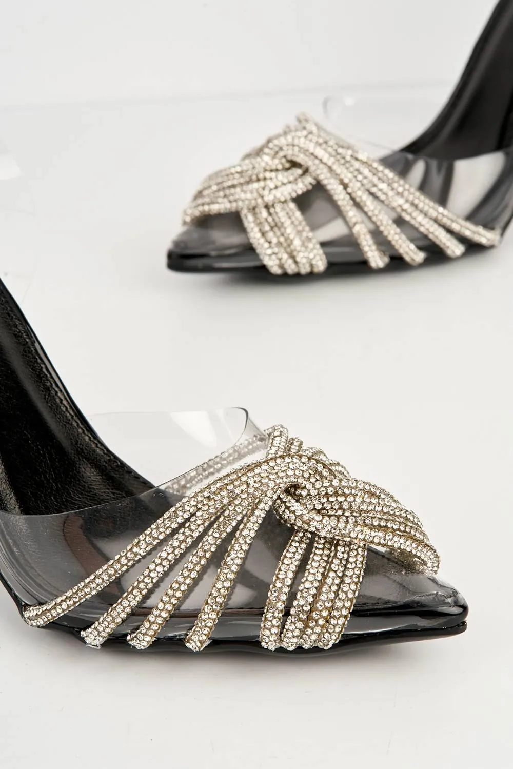 Princezza Diamante Embellished Pointed-Toe Court Shoes in Black