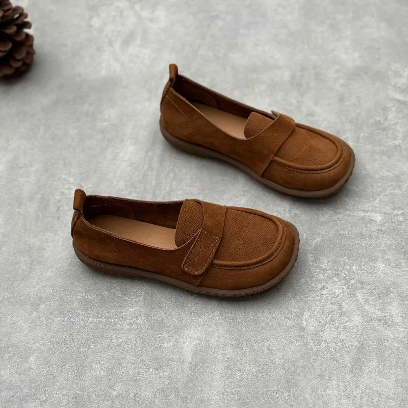 Retro Genuine Leather Flats Loafers Handmade Slip-on Women's Shoes