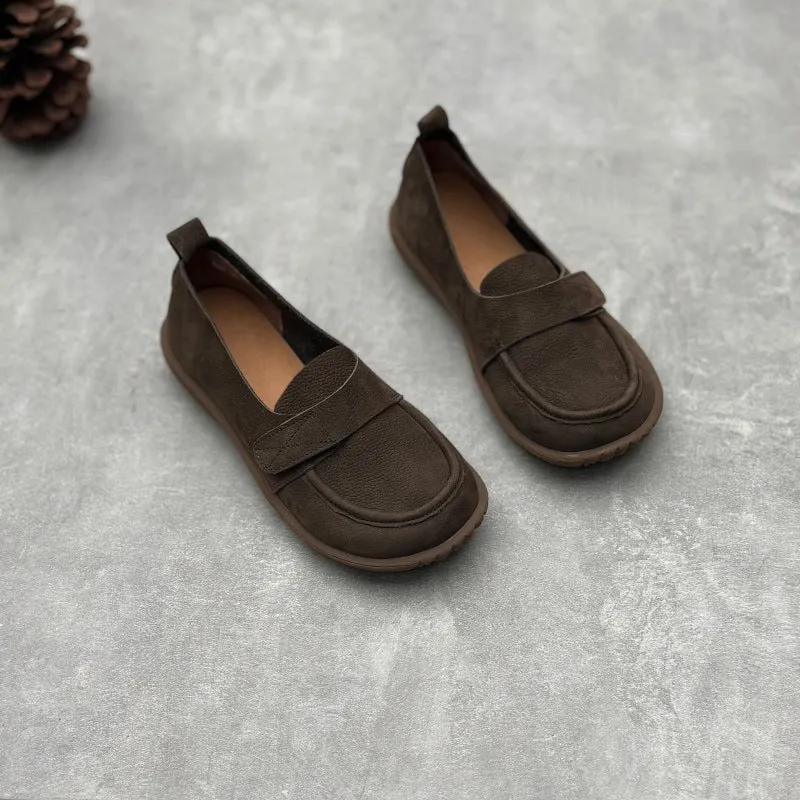 Retro Genuine Leather Flats Loafers Handmade Slip-on Women's Shoes