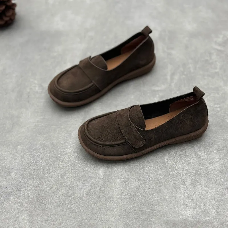 Retro Genuine Leather Flats Loafers Handmade Slip-on Women's Shoes