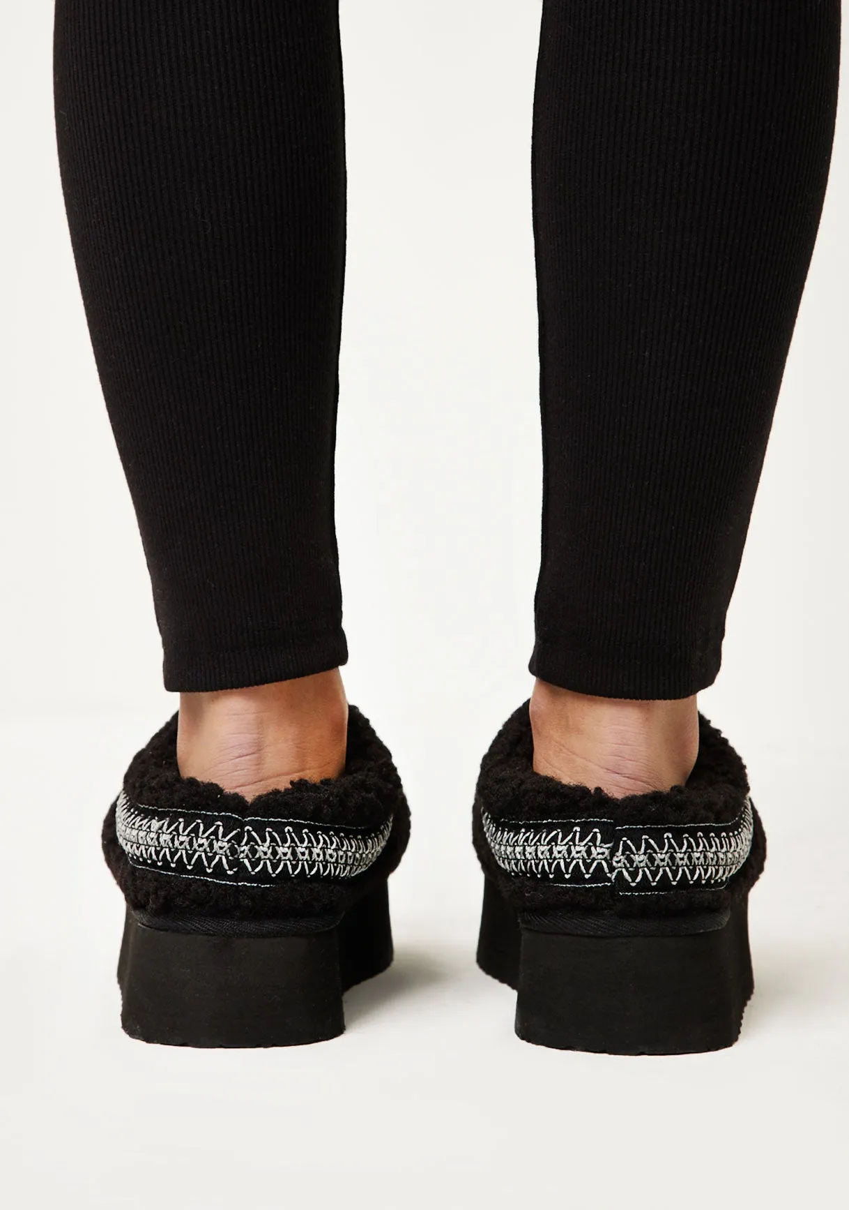 Tammy Black Platform Faux Shearling Slip On Boots