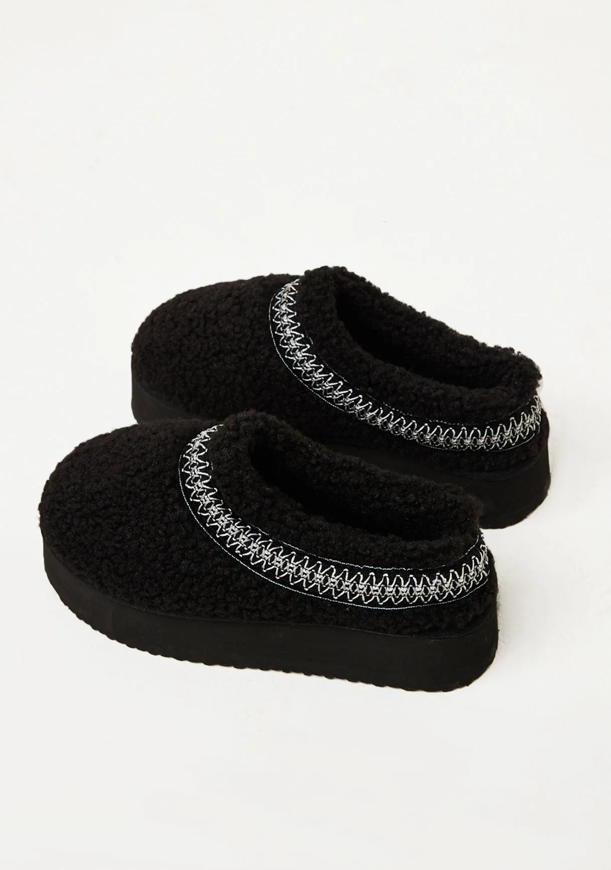 Tammy Black Platform Faux Shearling Slip On Boots