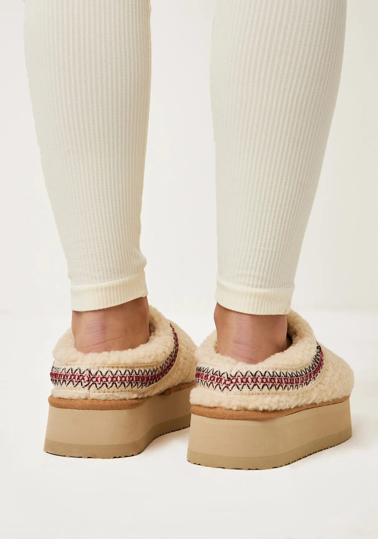 Tammy Cream Platform Faux Shearling Slip On Boots