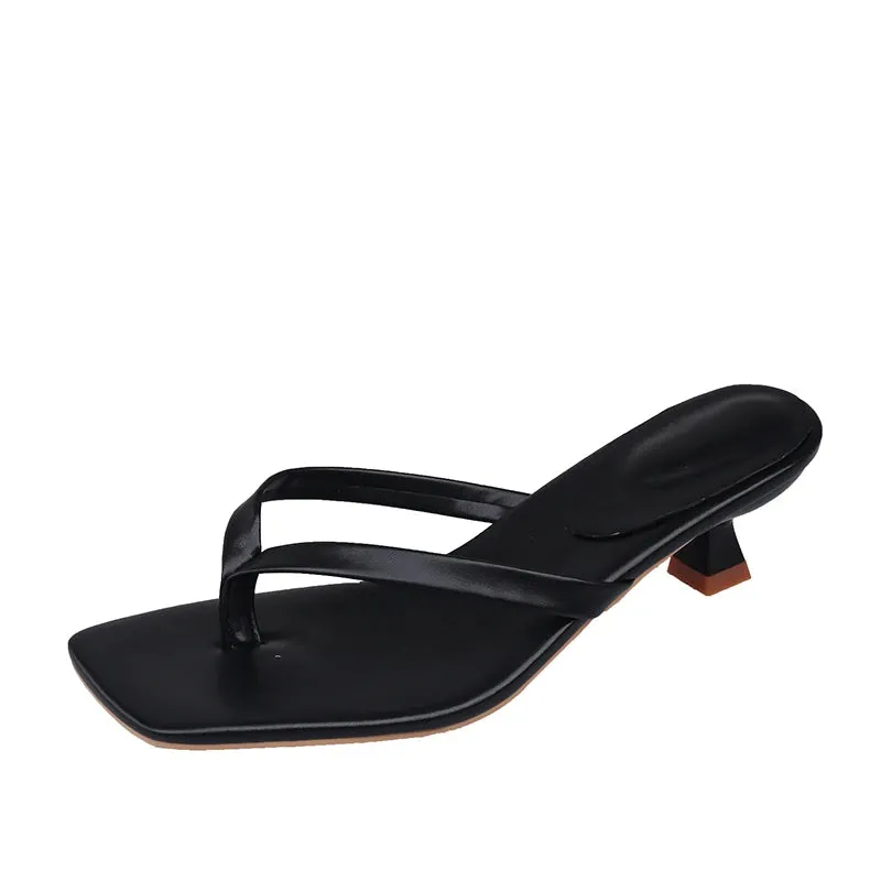 Women's Kitten Heel Thong Eco Leather Sandals